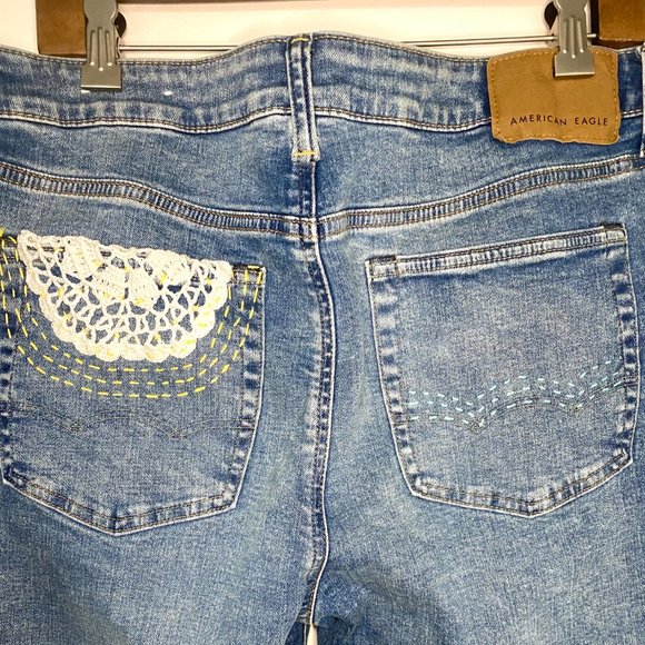 Reworked, upcycled Jeans/hand stitched jeans/boho jeans/reworked jeans/unique - Picture 8 of 9